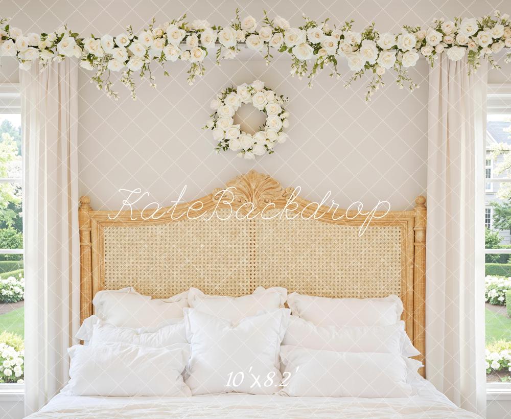 Kate White Flower Arch Wreath Headboard Printed Backdrop Designed by Mini MakeBelieve