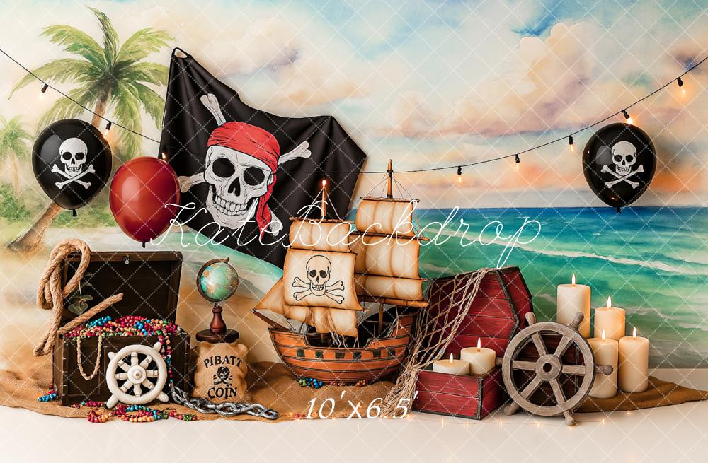 Kate Cake Smash Pirate Adventure Beach Sailboat Backdrop Designed by Ashley Paul