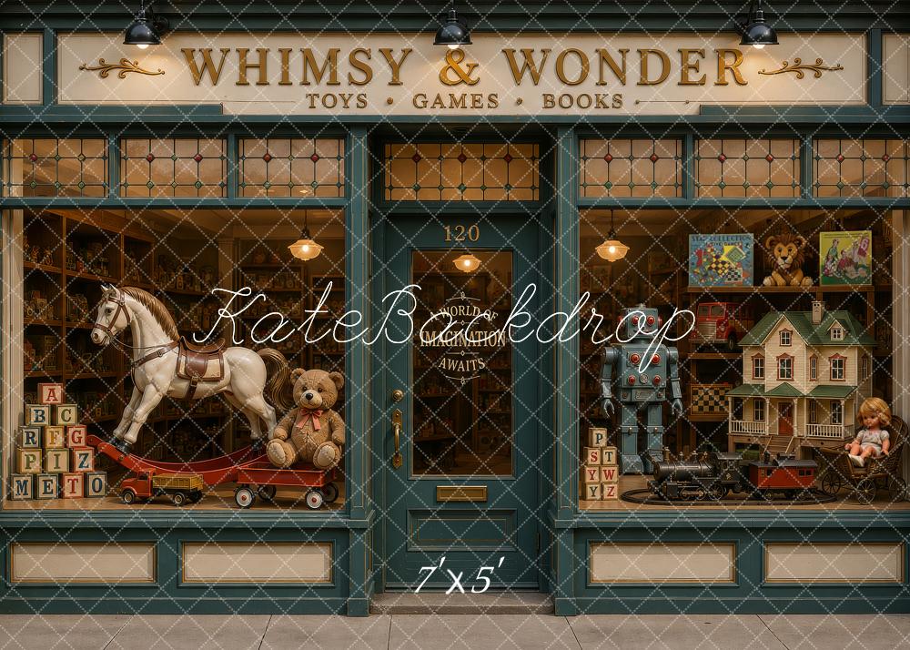 Kate Vintage Toy Store Rocking Horse Robot Dollhouse Window Printed Backdrop Designed by Ashley Ward