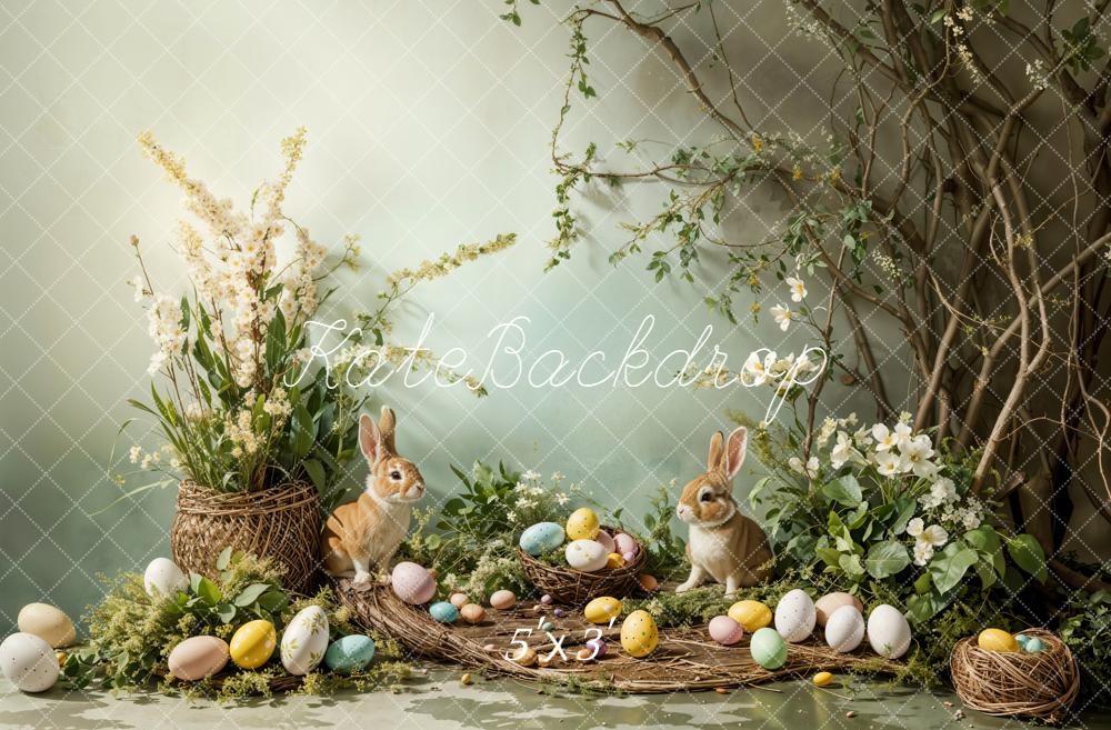 Kate Easter Bunny Pastel Eggs Floral Nest Printed Backdrop Designed by Emetselch