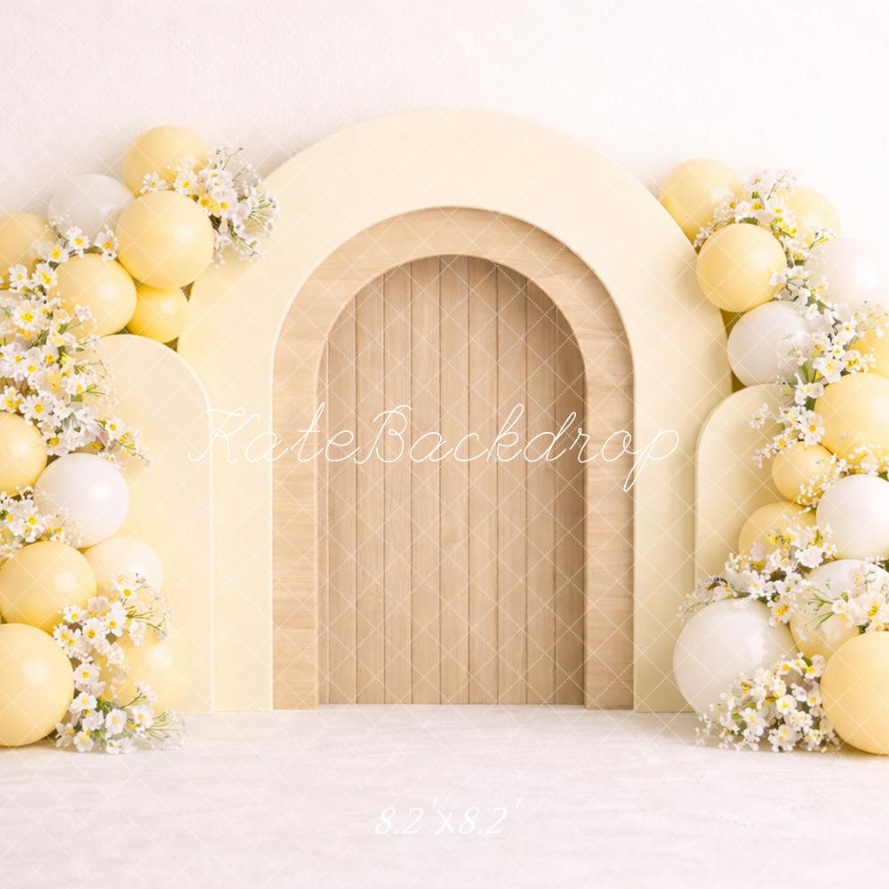 Kate Cake Smash Yellow Arch Balloon Flower Printed Backdrop Designed by Caitlin Lynch