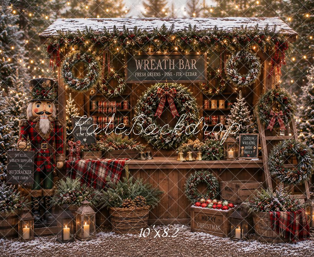 Kate Christmas Rustic Wreath Stand Nutcracker Ladder Printed Backdrop Designed by Ashley Paul
