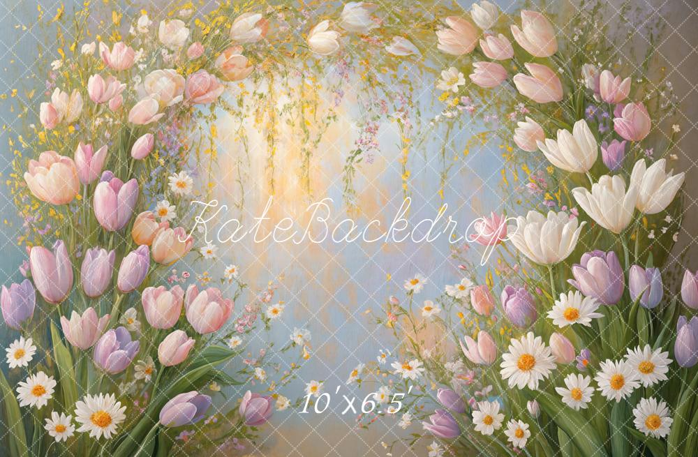 Kate Spring Watercolor Flower Arch Pastel Tulips Daisies Backdrop Designed by Emetselch