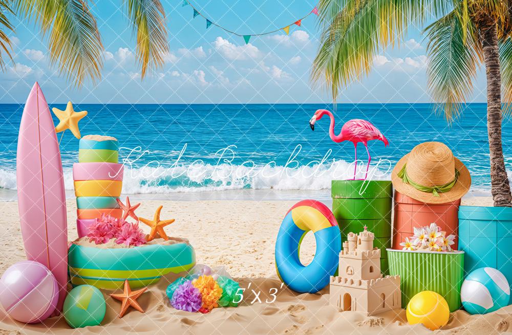 Kate Summer Beach Flamingo Palm Surfboard Backdrop Designed by Kate Image