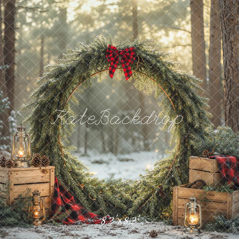 Kate Christmas Greenery Wreath Forest Crates Lanterns Printed Backdrop Designed by Emetselch