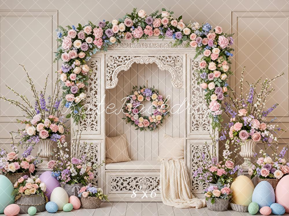 Kate Easter Bunny Flower Arch Pastel Eggs Backdrop Designed by Patty Roberts