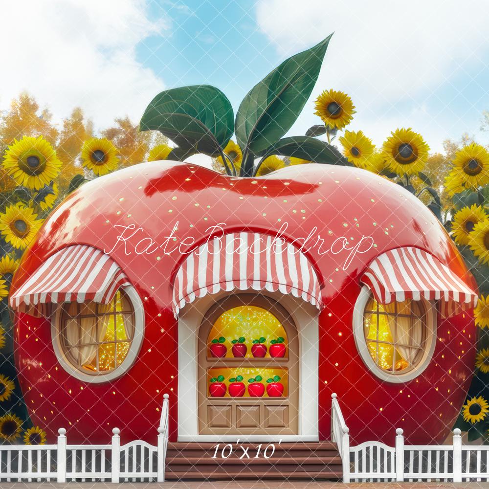 Fondo de girasoles de casa de manzana de otoño diseñado por Mini MakeBelieve