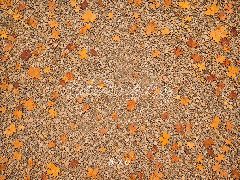 Kate Fall Pebble Ground Maple Leaves Floor Printed Backdrop Designed by Emetselch