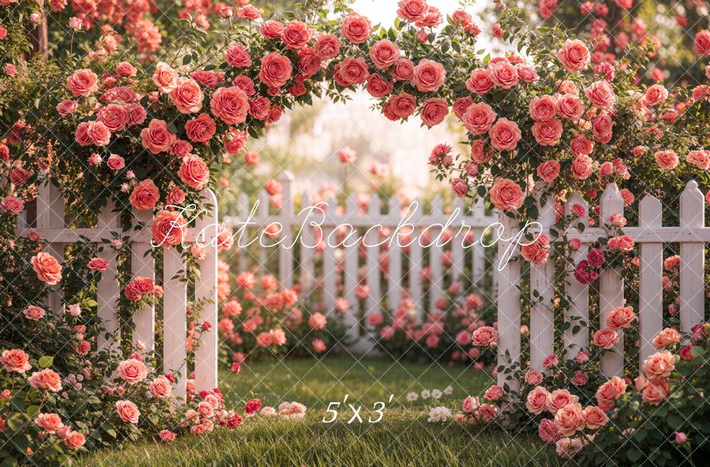 Kate Spring Flower Arch Pink Rose Garden Fleece Backdrop Designed by Emetselch