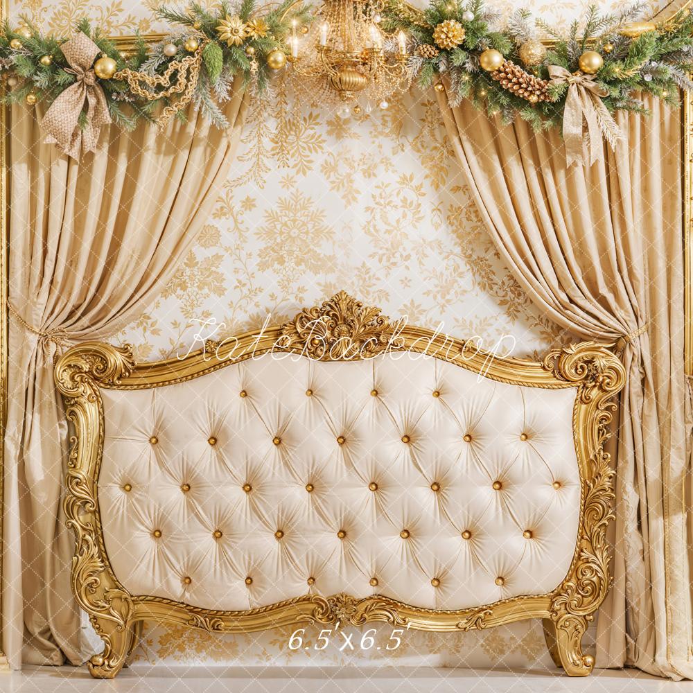 Kate Christmas Headboard Upholstered Luxury Golden Curtains Backdrop Designed by Emetselch