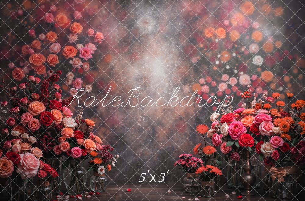 Kate Floral Pink Red Flower Arrangement Bokeh Backdrop Designed by Mini MakeBelieve