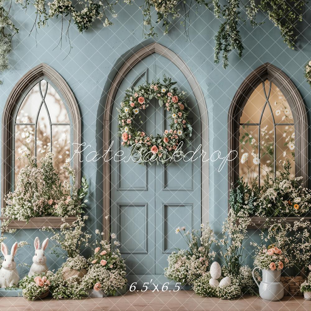 Kate Easter Bunny Floral Blue Door Backdrop Designed by Emetselch