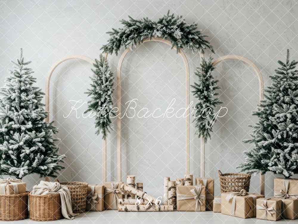 Kate Christmas Snowy Trees Arched Frames Gift Boxes Backdrop Designed by Patty Roberts