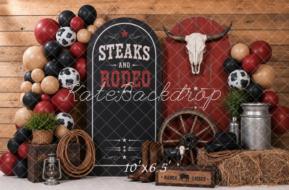 Kate Cake Smash Western Cowboy Steer Skull Balloon Garland Printed Backdrop Designed by Shutter Swan Studios