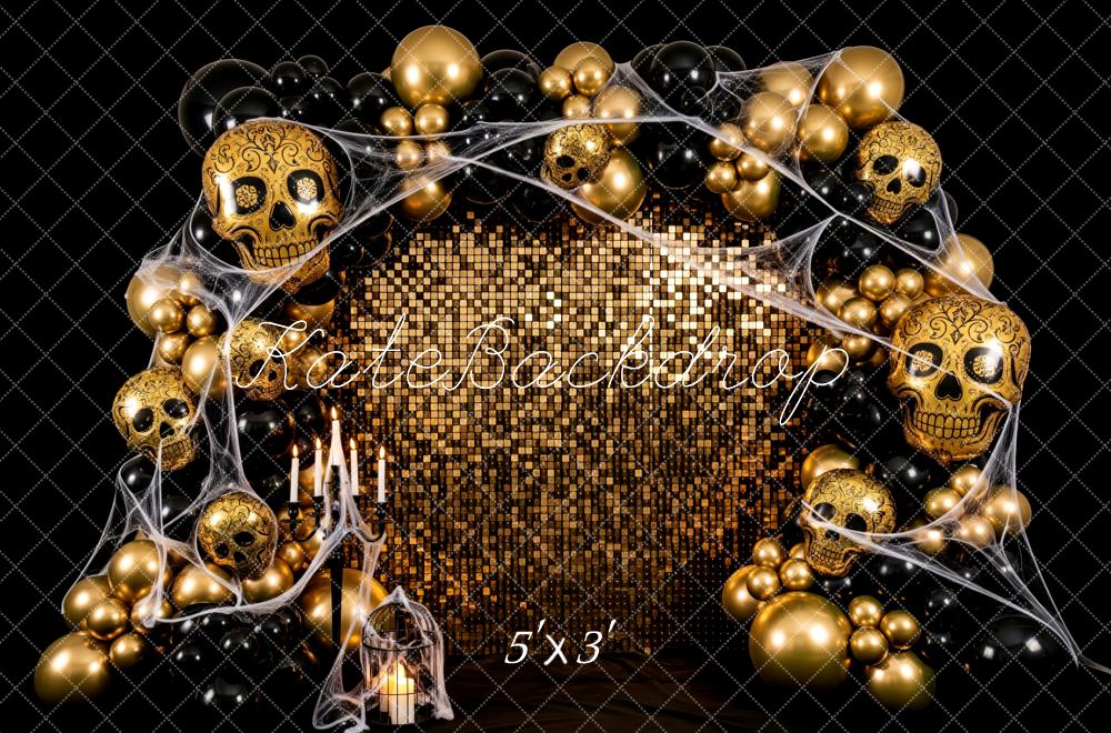 Kate Halloween Gold Skull Balloon Arch Sequin Wall Backdrop Designed by Patty Roberts