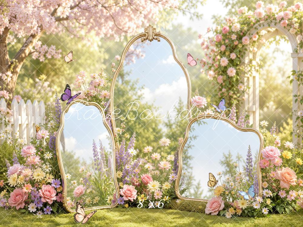 Kate Spring Garden Mirrors Cherry Blossom Butterflies Printed Backdrop Designed by Emetselch