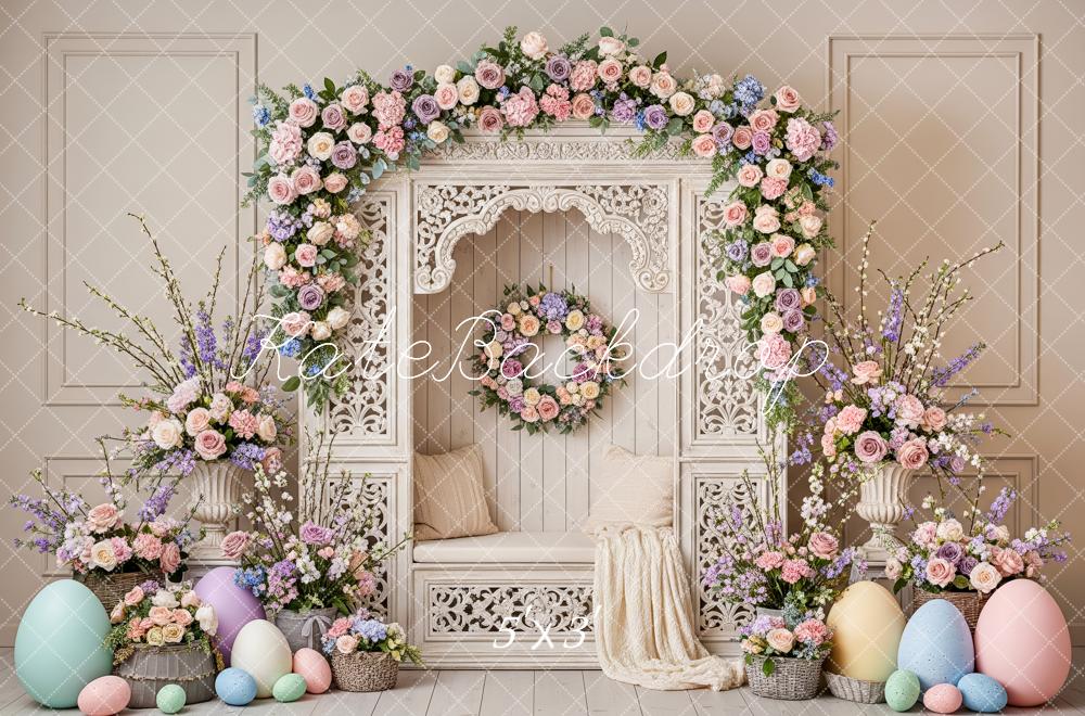 Kate Easter Bunny Flower Arch Pastel Eggs Backdrop Designed by Patty Roberts