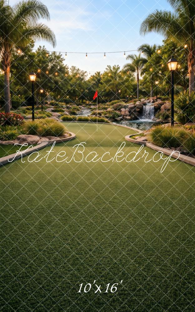 Kate Sweep Golf Green Waterfall Palm Trees Printed Backdrop Designed by Vertigo Productions