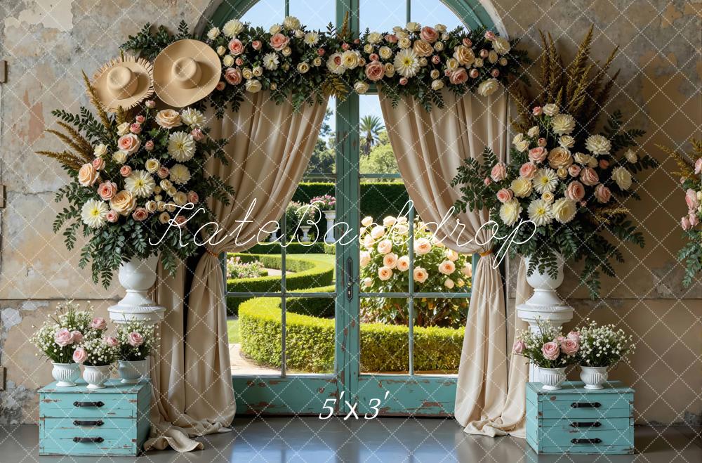 Kate Spring Flower Arch Drapes Garden Window Printed Backdrop Designed by Mini MakeBelieve