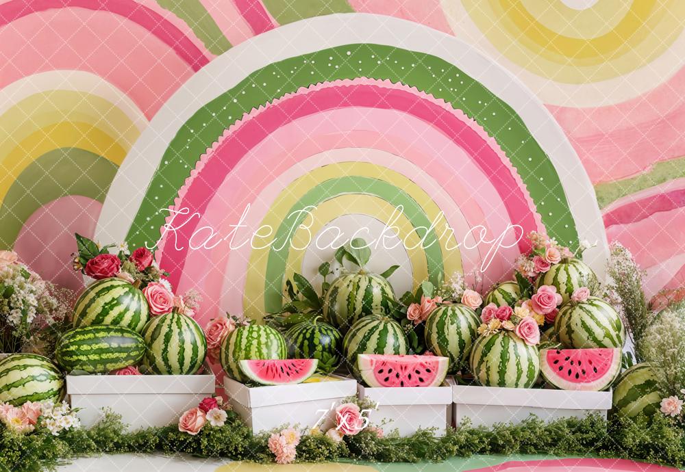 Kate Cake Smash Watermelon Floral Rainbow Backdrop Designed by Emetselch