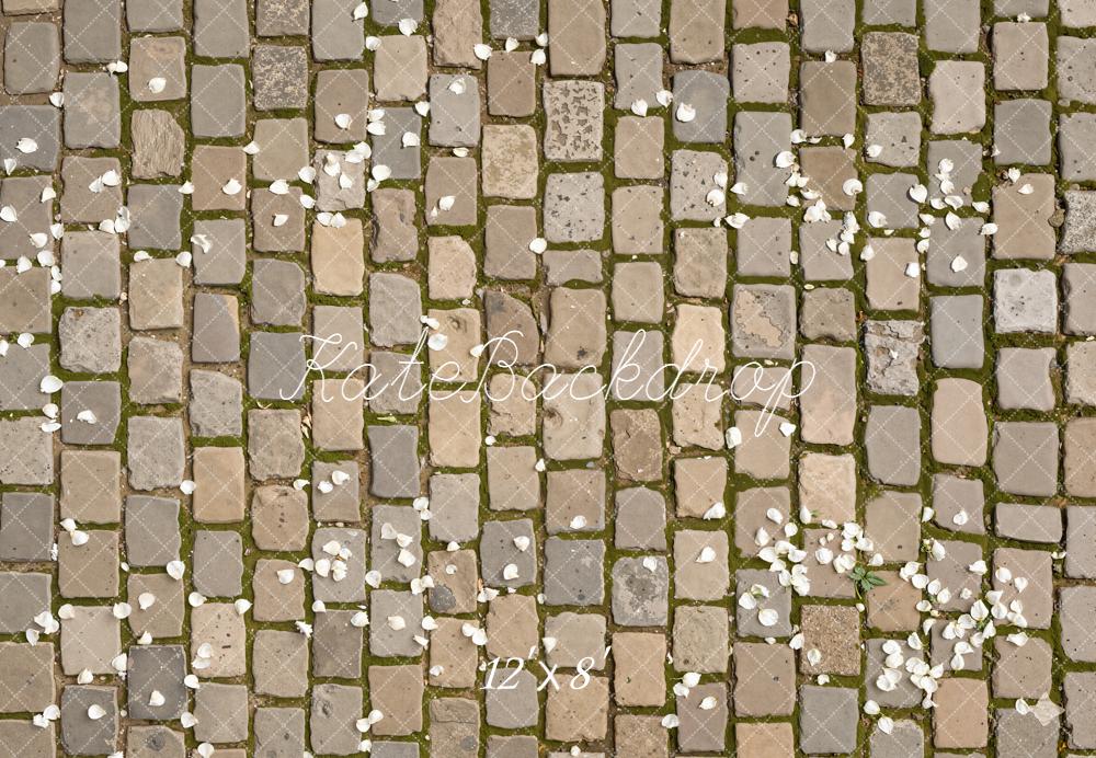 Kate Cobblestone Floor With White Petals Printed Backdrop Designed by Kate Image