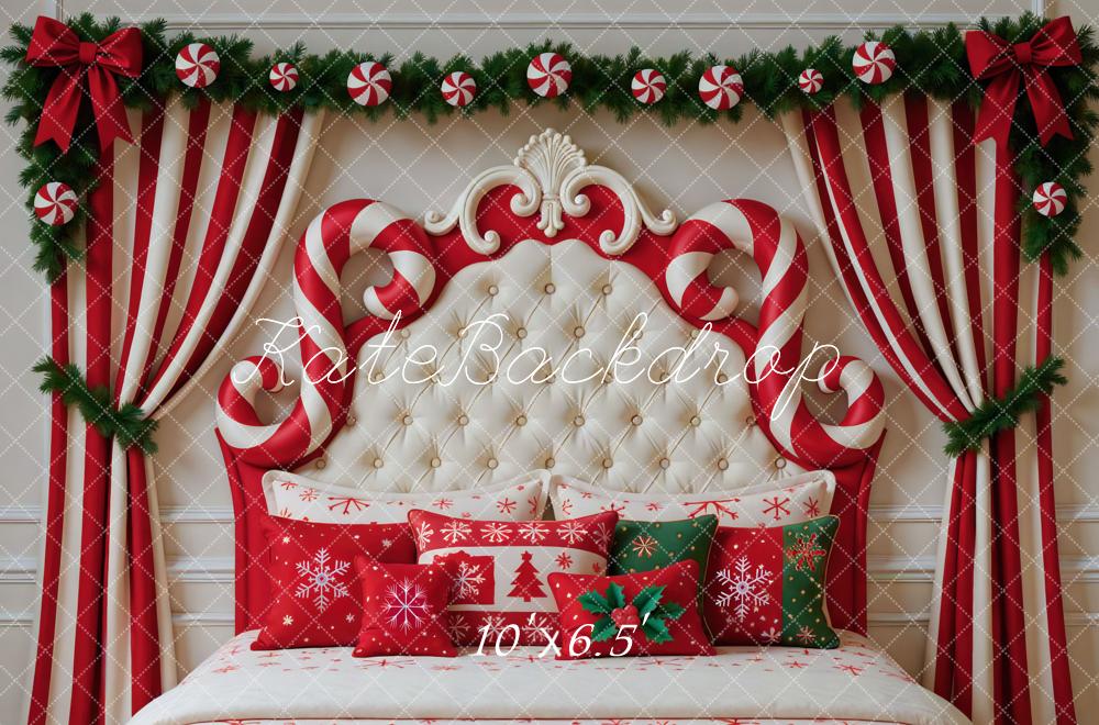Kate Christmas Candy Cane Headboard Red Striped Curtains Backdrop Designed by Mini MakeBelieve