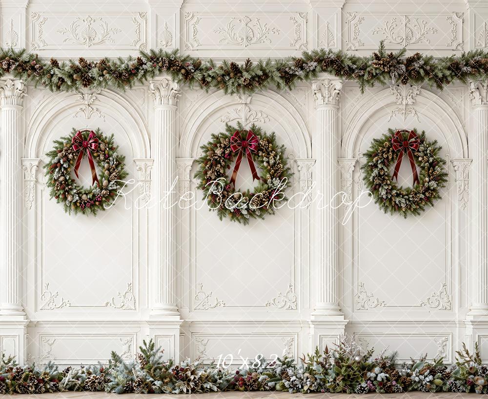 Kate Christmas Wreath White Wall Garland Printed Backdrop Designed by Emetselch