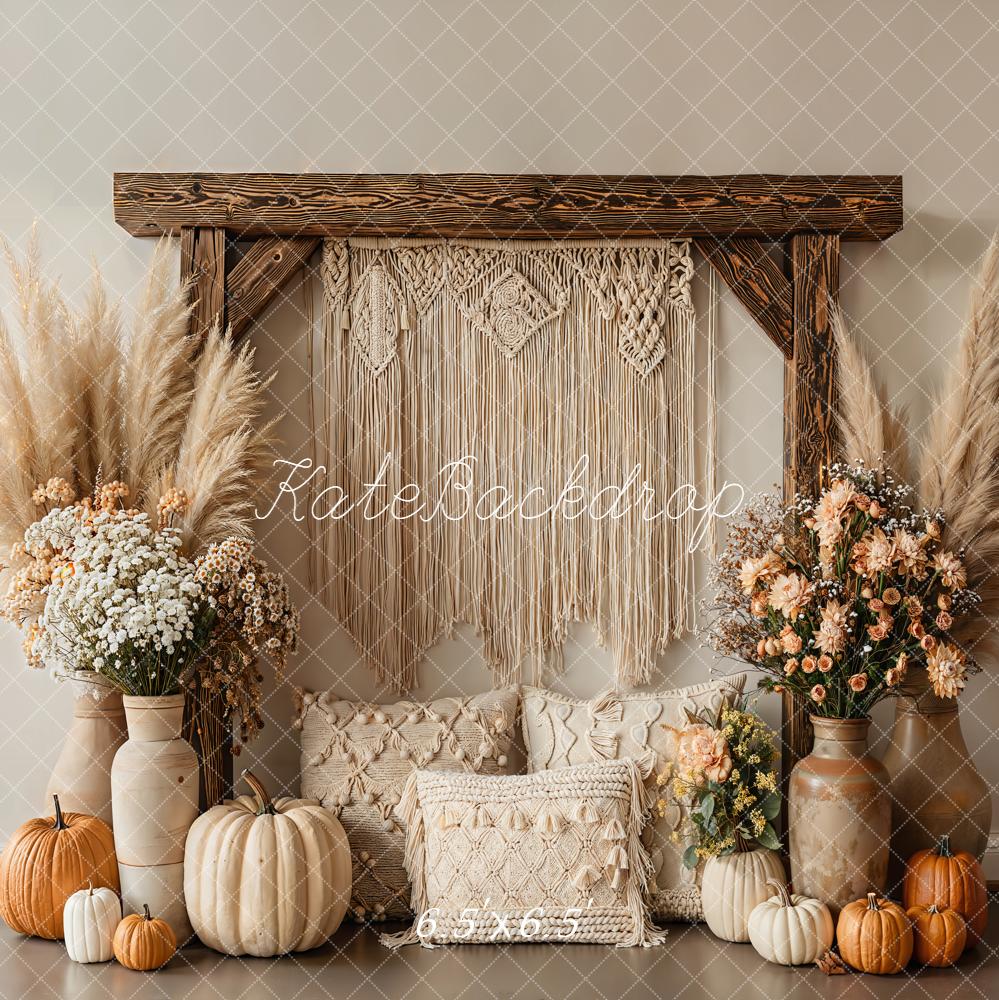 Kate Fall Boho Macrame Pumpkins Floral Pillows Cozy Backdrop Designed by Emetselch
