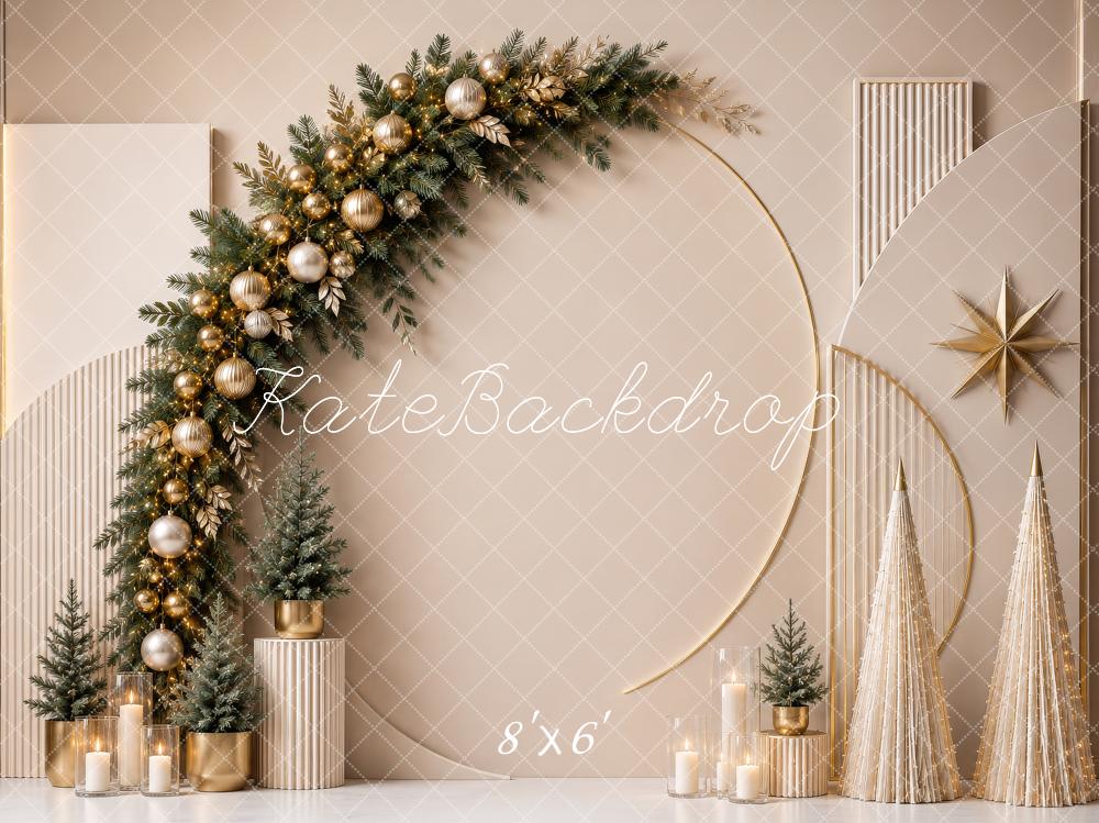 Kate Christmas Garland Arch Geometric Beige Trees Printed Backdrop Designed by Shutter Swan Studios