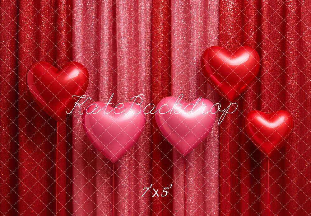 Kate Valentine's Day Red Glitter Curtains Heart Balloons Printed Backdrop Designed by Megan Leigh Photography