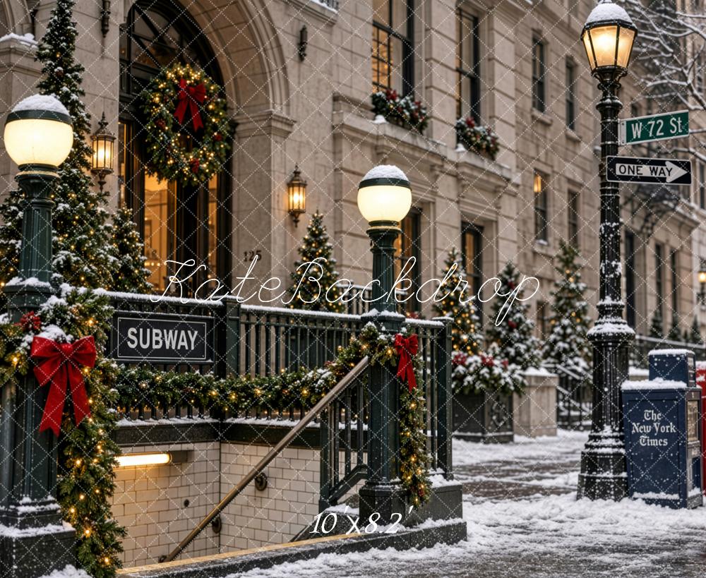 Kate Christmas Snowy New York City Subway Street Printed Backdrop Designed by Patty Roberts