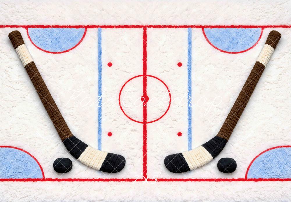 Kate Newborn Hockey Rink Sticks Puck Printed Backdrop Designed by Mini MakeBelieve