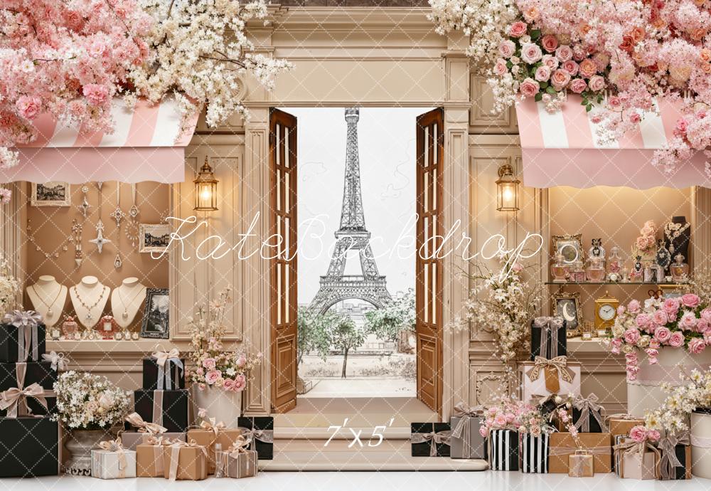 Kate Spring Pink Flower Boutique Paris Eiffel Tower Backdrop Designed by Chain Photography