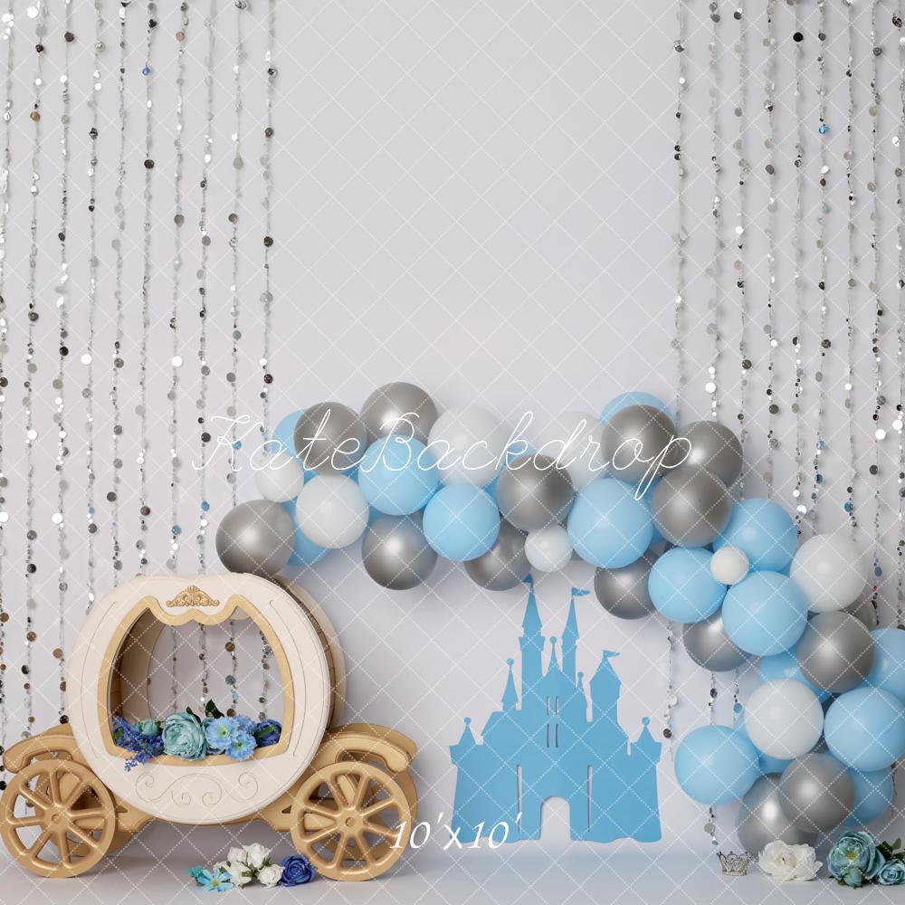 Kate Cake Smash Fairy Fantasy Blue Castle Balloon Carriage Backdrop Designed by Melissa King