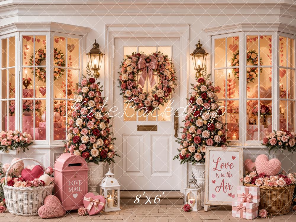 Kate Valentine's Day Pink Floral Wreath Door Mailbox Heart Printed Backdrop Designed by Emetselch