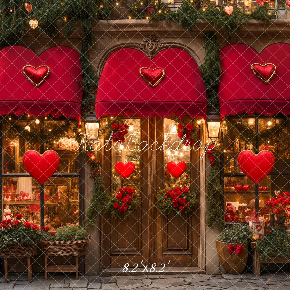 Kate Valentine's Day Red Heart Shop Front Backdrop Designed by Emetselch