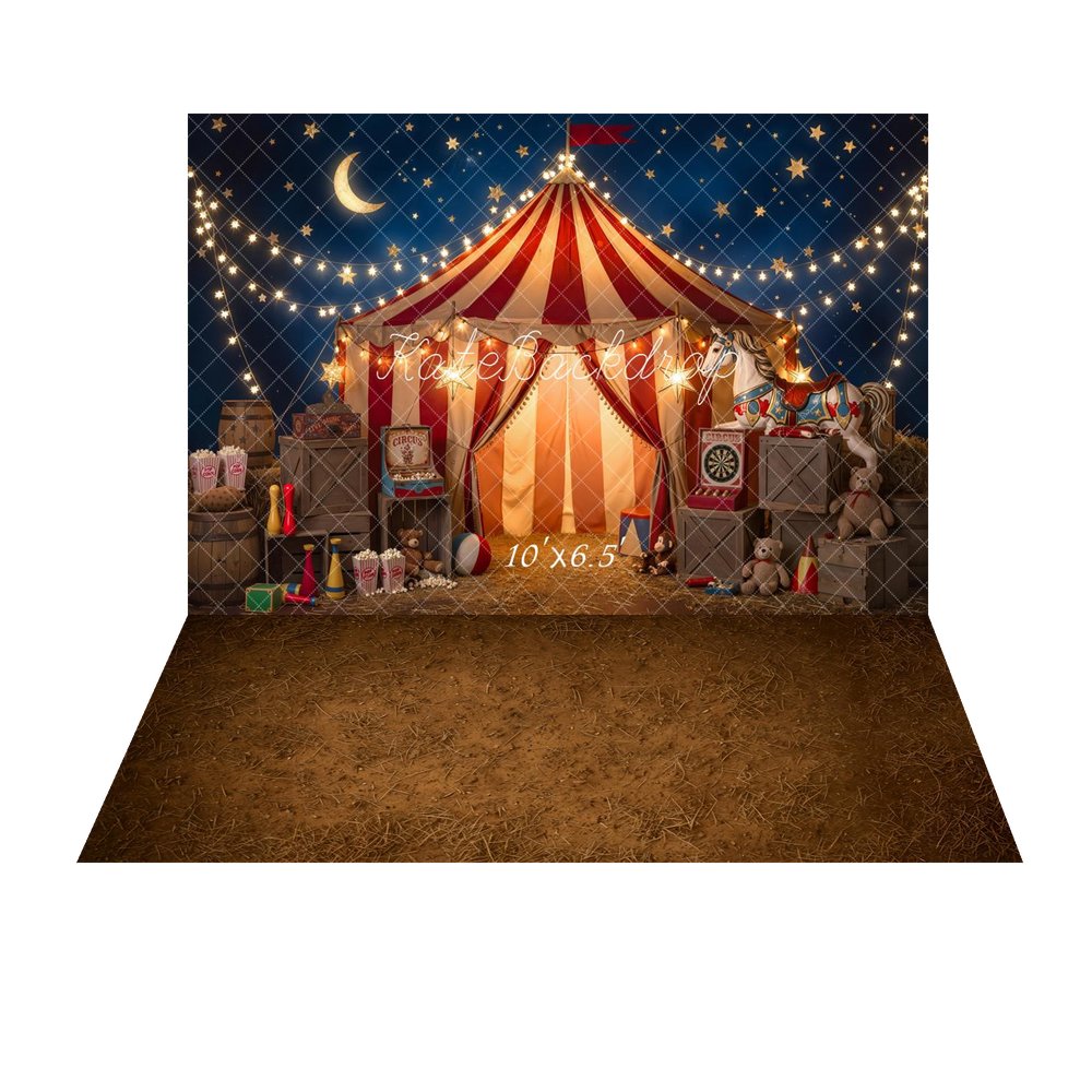 Kate Circus Tent Starry Night Carousel Backdrop+Abstract Brown Dirt Ground Texture Floor Backdrop