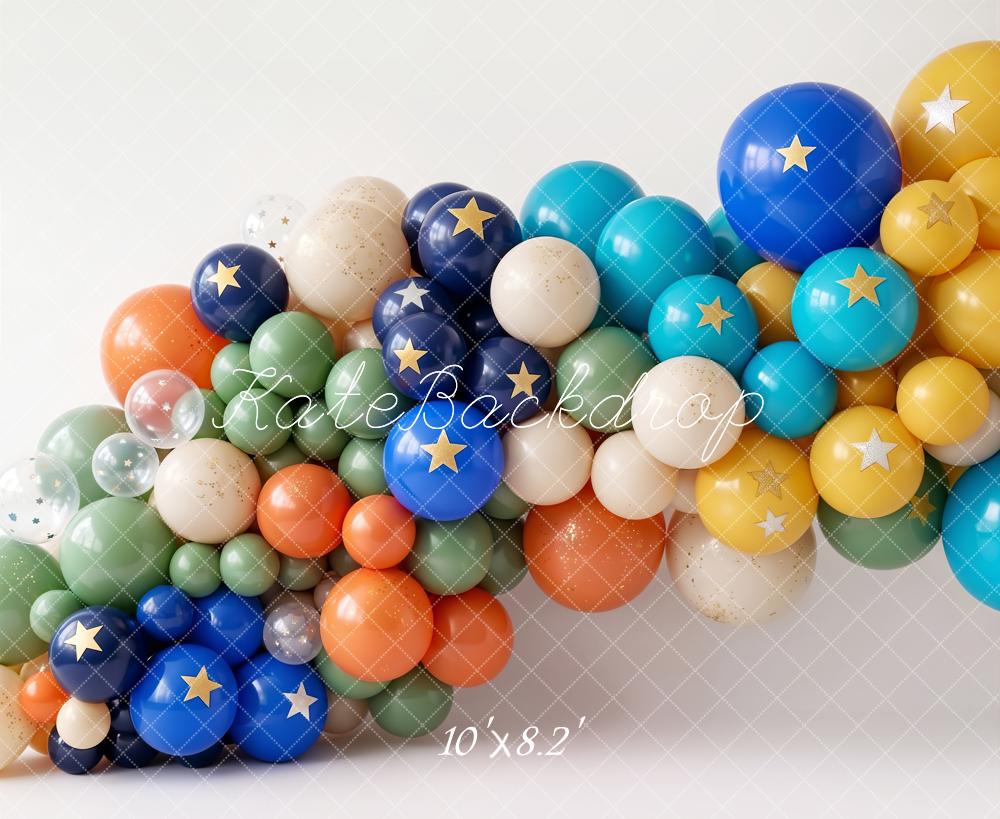 Kate Cake Smash Colorful Balloon Arch Star Decor Printed Backdrop Designed by Emetselch