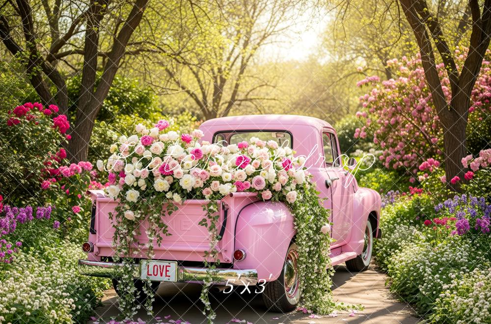 Kate Spring Pink Truck Flower Garden Backdrop Designed by Patty Roberts