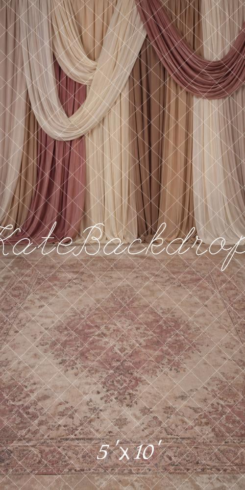 Kate Sweep Blush Cream Draped Curtains Printed Backdrop Designed by Vertigo Productions