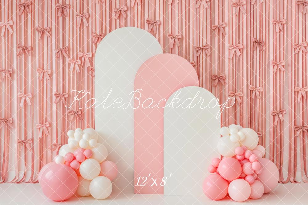 Kate Cake Smash Pink Ribbon Wall Balloon Arch Backdrop Designed by Patty Roberts