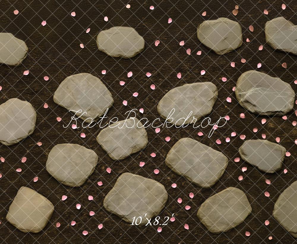 Kate Spring Stone Path Pink Petals Floor Backdrop Designed by Mini MakeBelieve