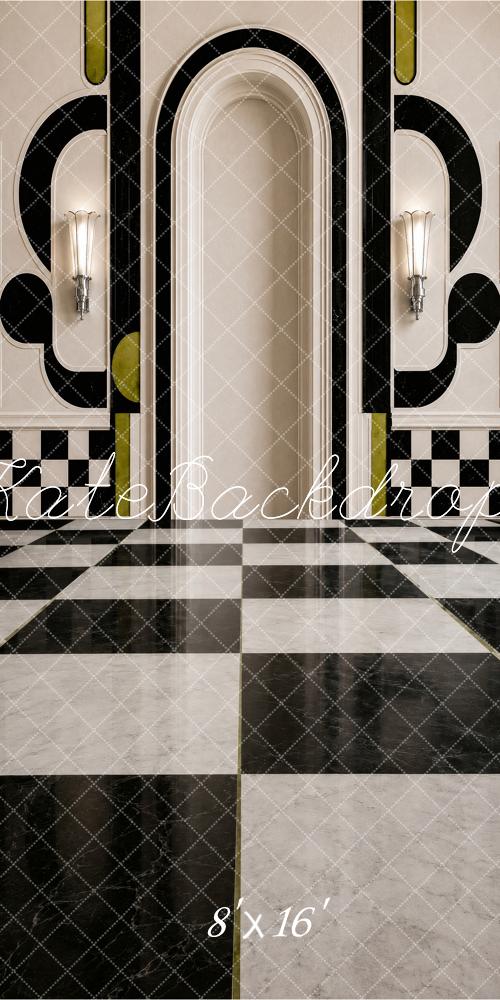Kate Sweep Modern Art Deco Black White Marble Arch Printed Backdrop Designed by Vertigo Productions