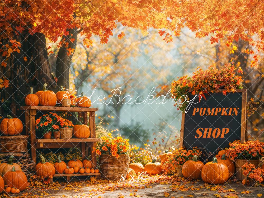 Fall Pumpkin Stand Forest Maple Leaves Foto Achtergrond Designed by Emetselch