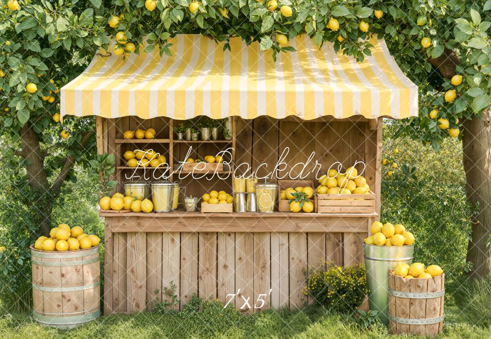 Kate Summer Lemonade Stand Yellow Lemons Wooden Market Backdrop Designed by Emetselch
