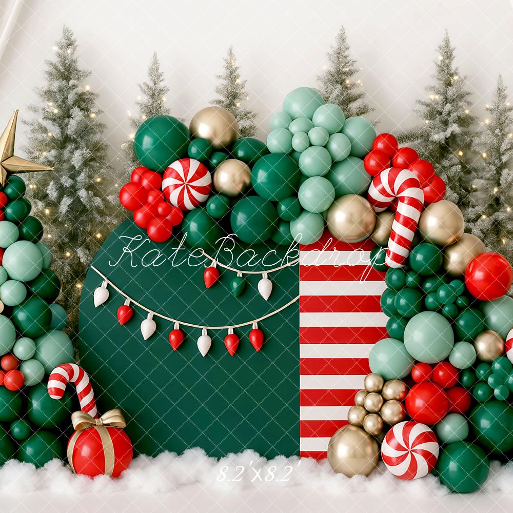 Kate Christmas Birthday Balloon Garland Candy Cane Trees Backdrop Designed by Mini MakeBelieve