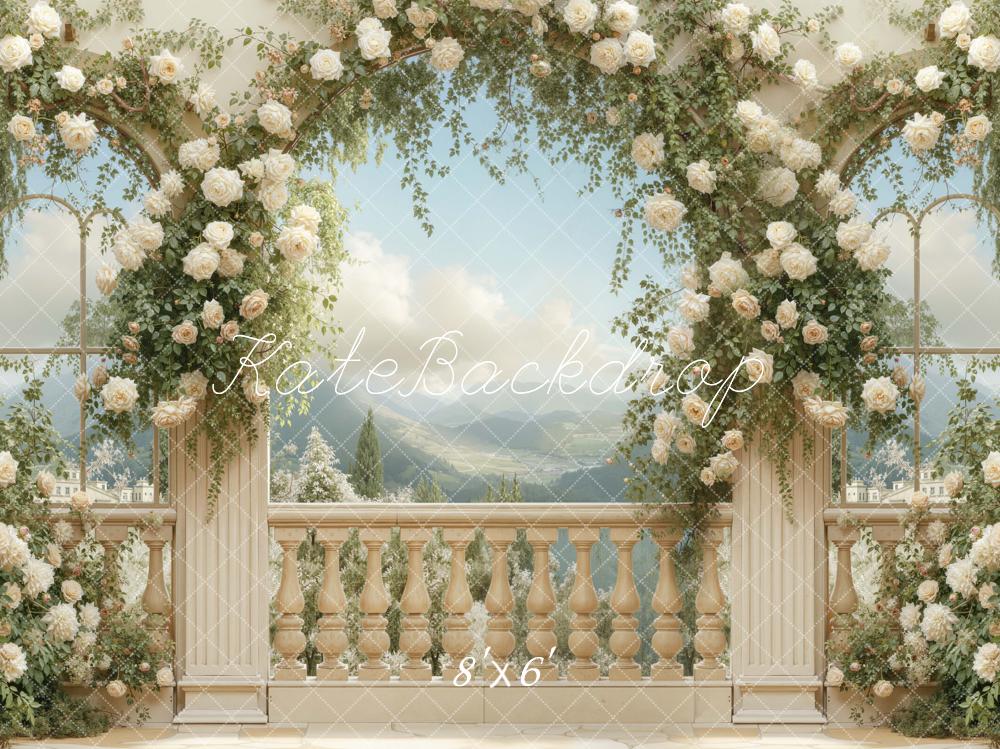 Kate Summer Flower Arch Elegant Balcony Printed Backdrop Designed by Emetselch