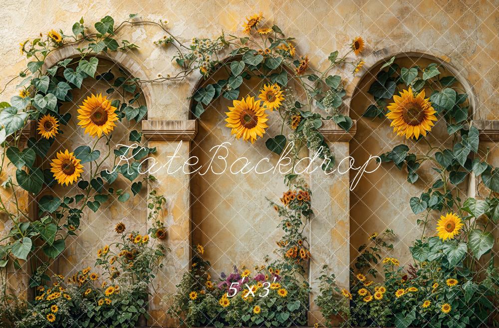 Kate Fall Sunflower Arch Vintage Wall Printed Backdrop Designed by Emetselch
