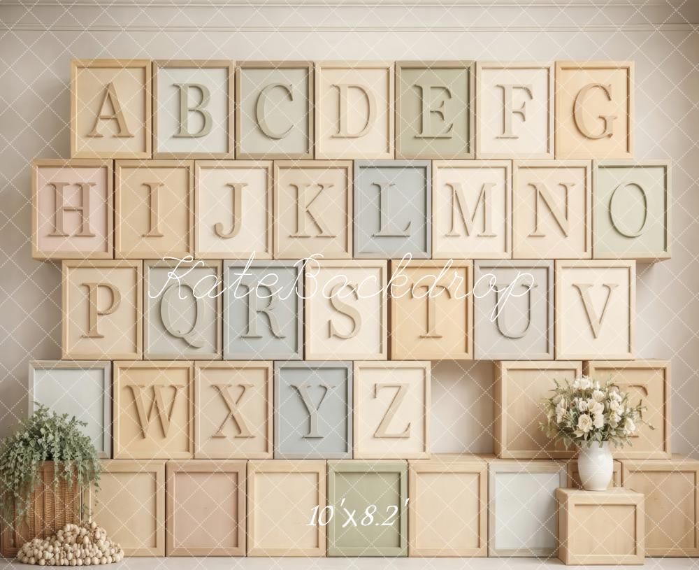 Kate Alphabet Block Wall Pastel Letters Printed Backdrop Designed by Vertigo Productions