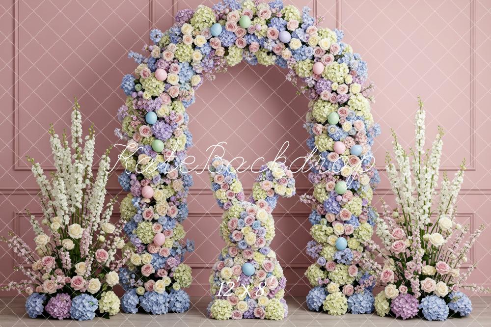 Kate Easter Bunny Flower Arch Pastel Pink Wall Backdrop Designed by Patty Roberts